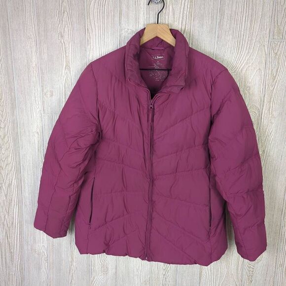 L L Bean Womens Size XL Full Zip Front Puffer Jacket Coat Purple Purple Pockets - Picture 1 of 6
